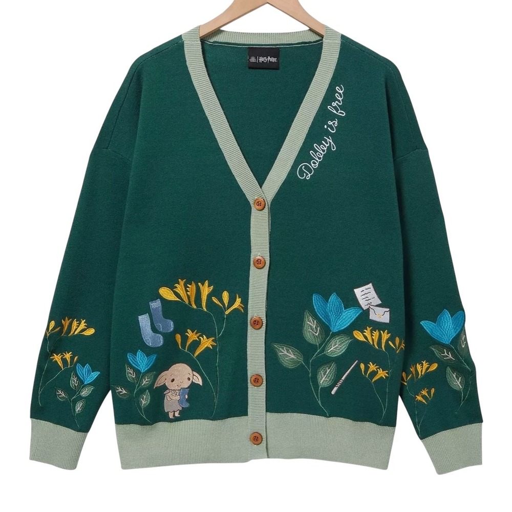Harry Potter Dobby Is Free Embroidered Cardigan Green BoxLunch 3X NEW Whimsical